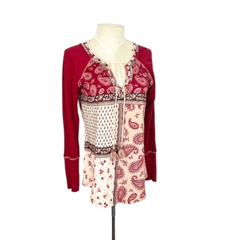 Sundance Forever Inspired patchwork Top size S beaded popover boho festival
